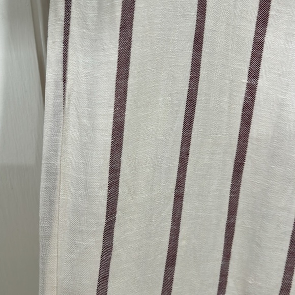 Theory Nadeema Wide Leg Striped Crop Linen Pants in Cream/Maroon Stripe - 8 - Picture 10 of 12